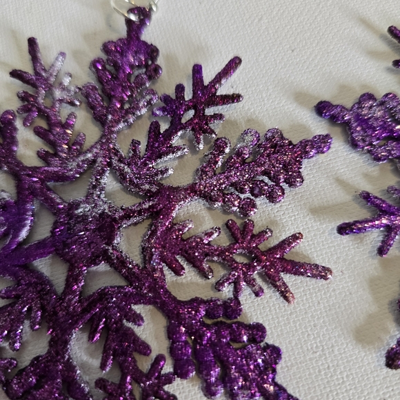 HANDCRAFTED Snowflake Pierced Earrings ARTISAN HANDMADE Holiday Jewelry 4 inches - Picture 15 of 17